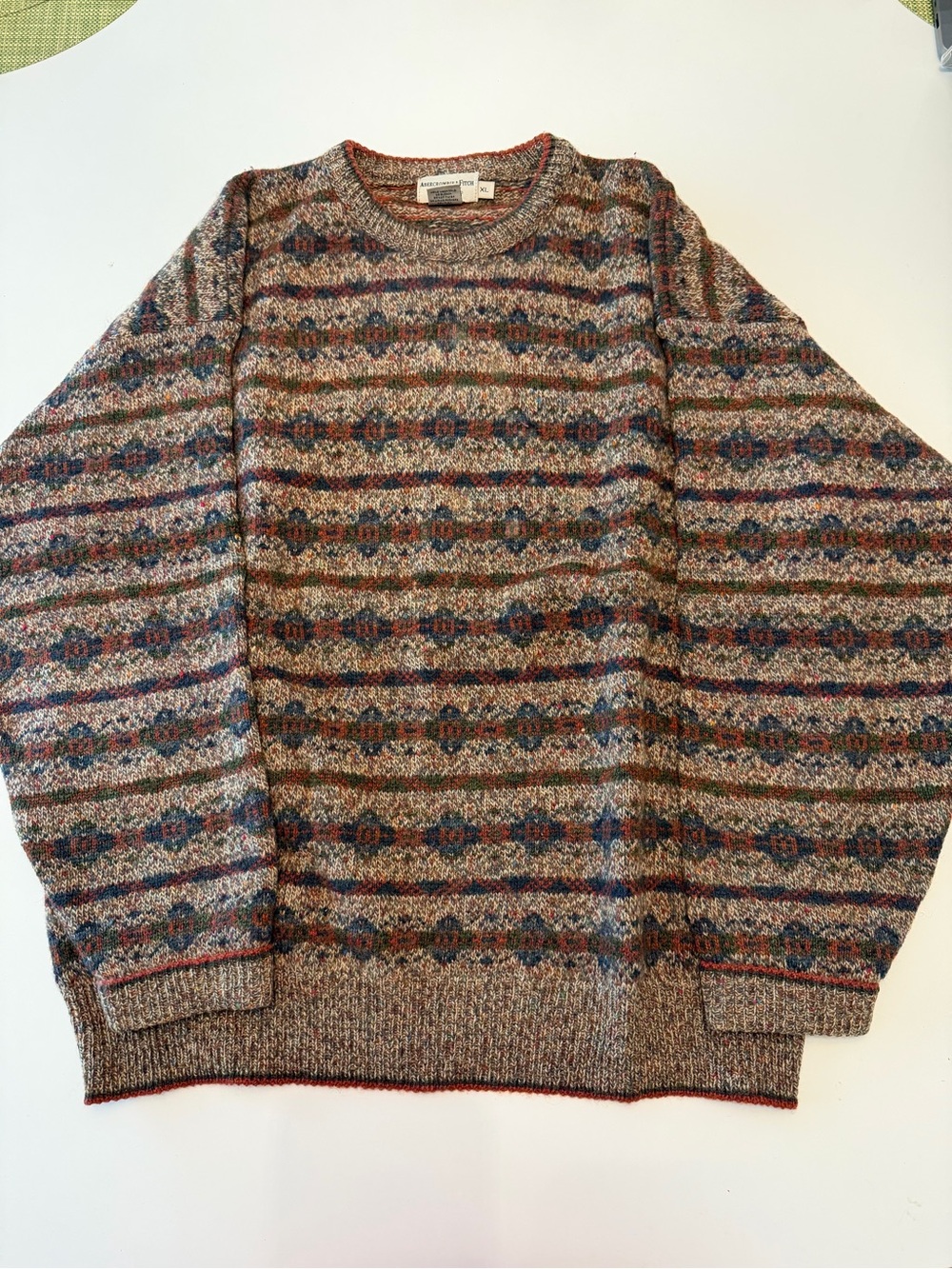 Men's vintage Crewneck Fair Isle Sweater in Brown Multicolor